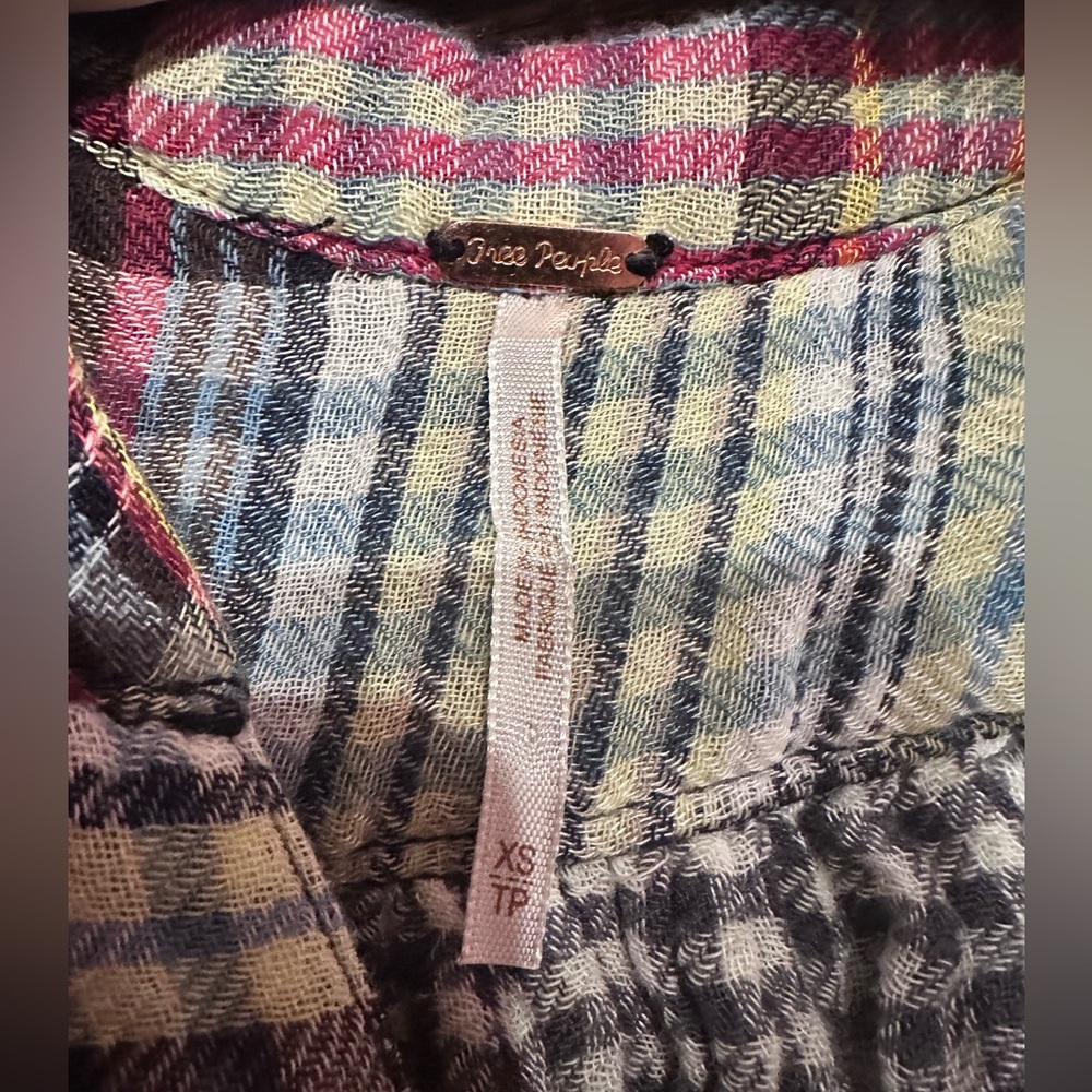 FREE PEOPLE❤️Come On Over, plaid oversized tunic, button down,raw hem,SZ XS,NWOT - Picture 9 of 10